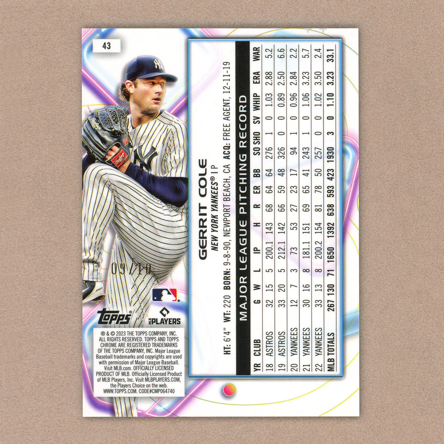 2023 Topps Cosmic Chrome Gerrit Cole (Black Eclipse)