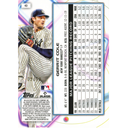 2023 Topps Cosmic Chrome Gerrit Cole (Black Eclipse)