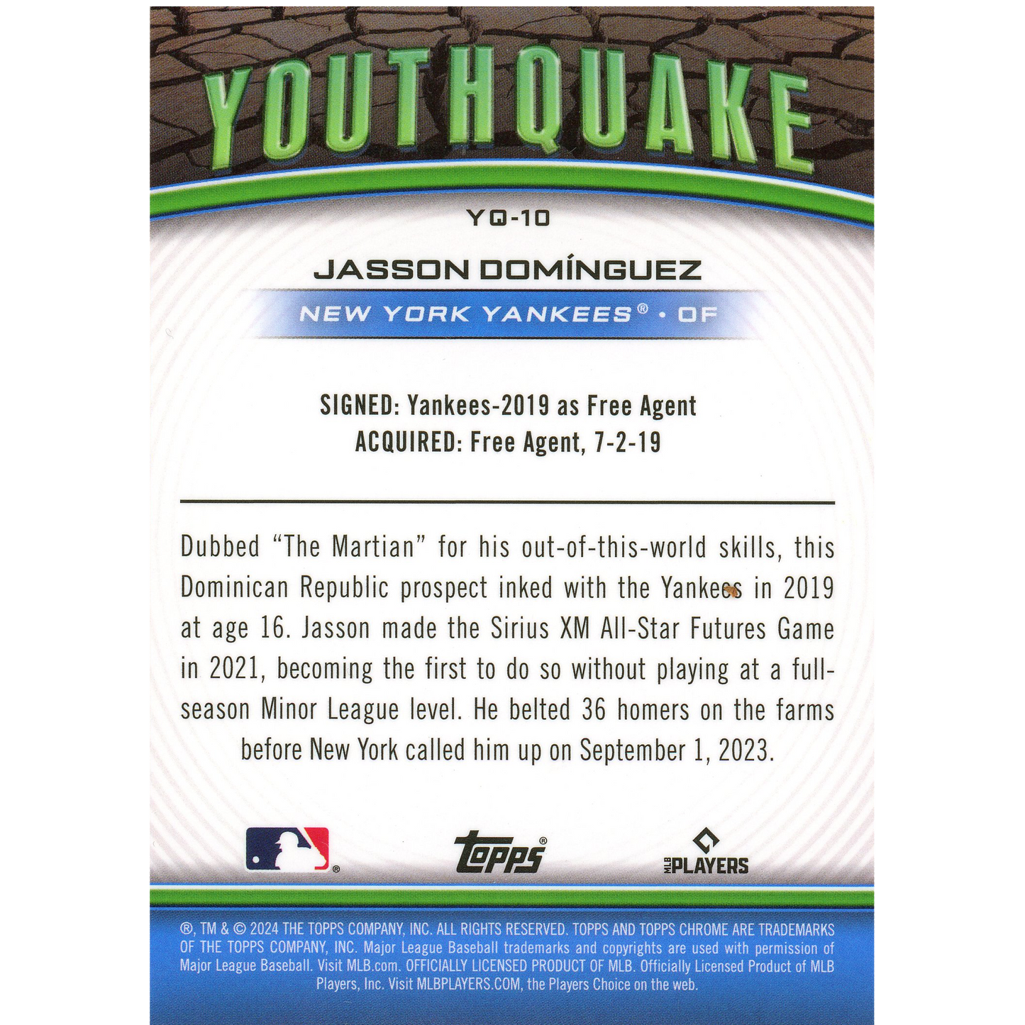 2024 Topps Chrome Jasson Dominguez Youthquake (Green Refractor)