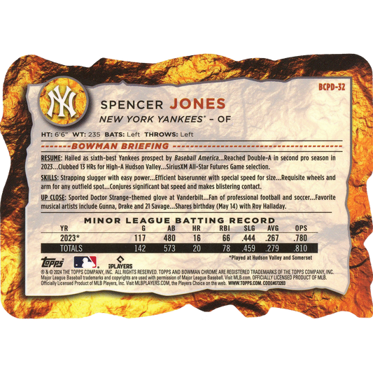 2024 Bowman Spencer Jones Chrome Prospect Die-Cut Variation