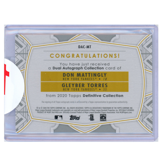 2020 Topps Definitive Don Mattingly & Gleyber Torres Dual Autograph