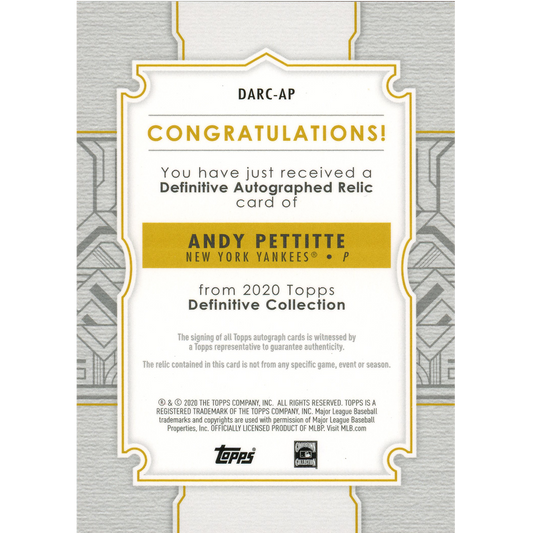 2020 Topps Definitive Andy Pettitte Autograph Relic (Green)