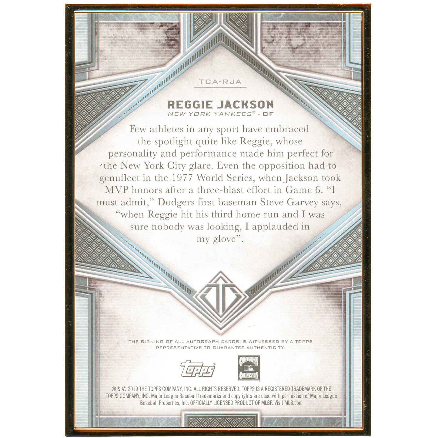 2019 Topps Transcendent Reggie Jackson Autograph
