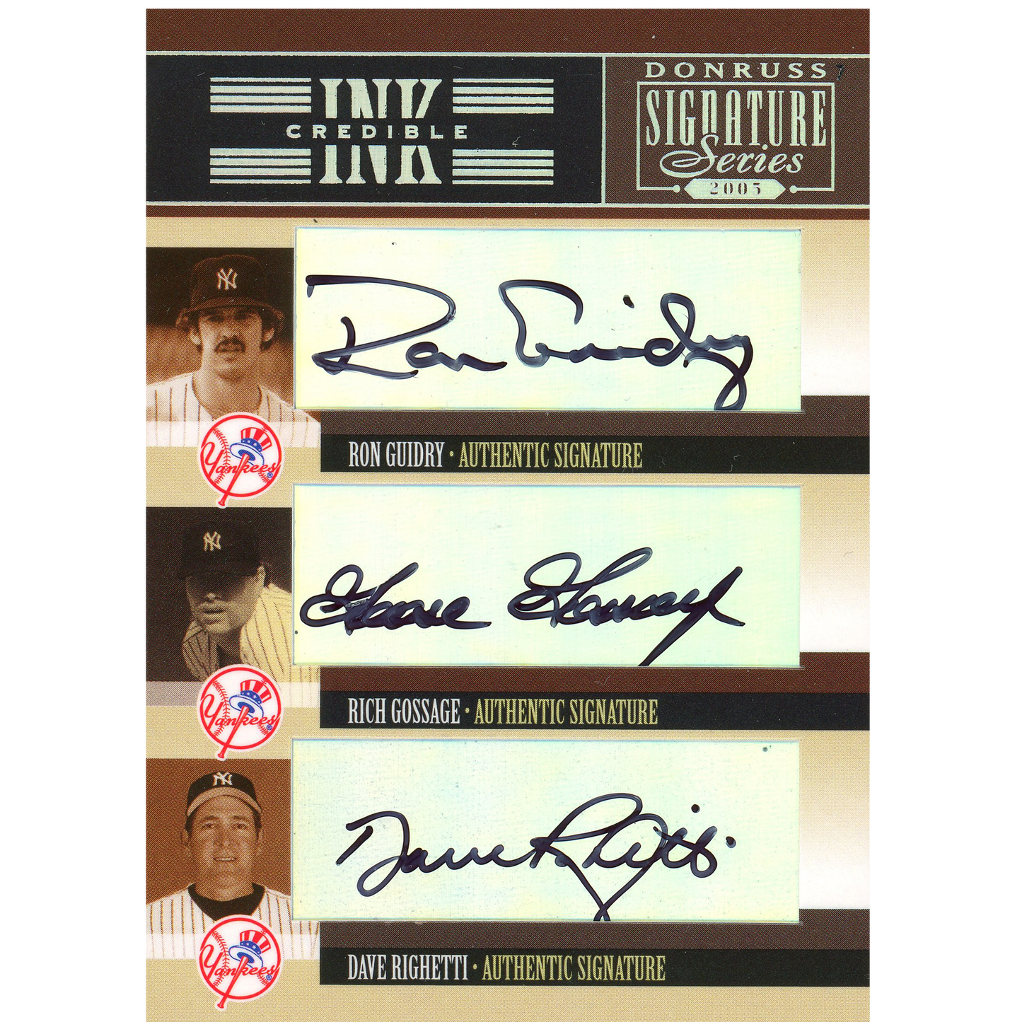 2005 Donruss Signature Ron Guidry / Goose Gossage / Dave Righetti INKcredible Trios Autograph