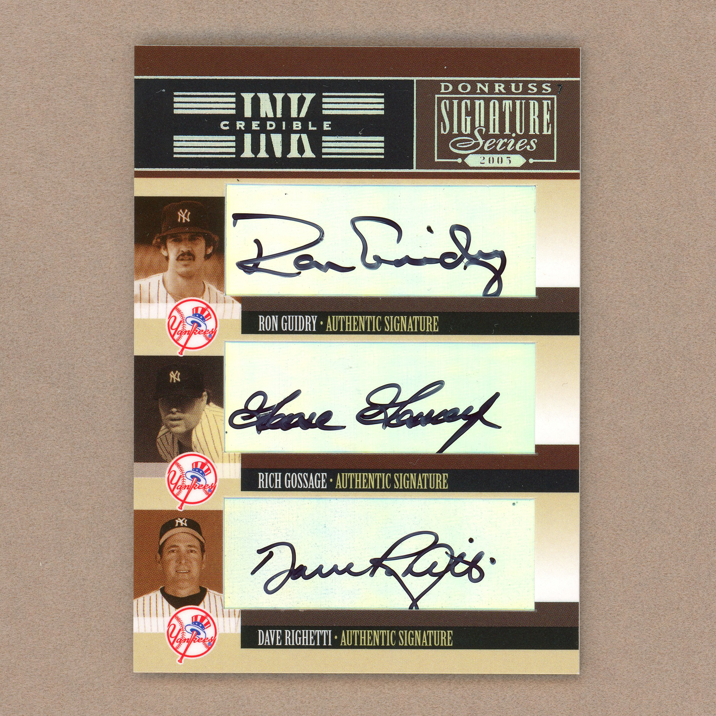 2005 Donruss Signature Ron Guidry / Goose Gossage / Dave Righetti INKcredible Trios Autograph