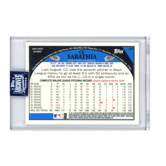 2020 Topps Archives Signature Series C.C. Sabathia Autograph
