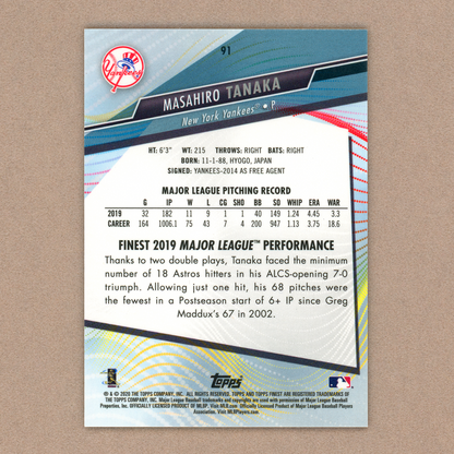 2020 Topps Finest Masahiro Tanaka (Superfractor)