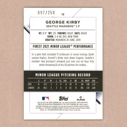 2022 Topps Finest Geoerge Kirby RC (Aqua)