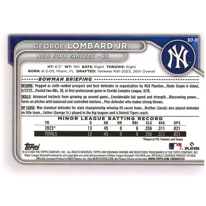 2024 Bowman Chrome George Lombard Jr.