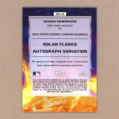 2024 Topps Cosmic Chrome Jasson Dominquez Solar Flare Autograph