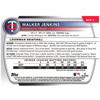 2025 Bowman Chrome Sapphire Walker Jenkins