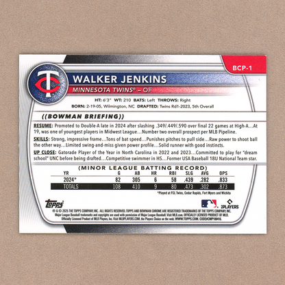 2025 Bowman Chrome Sapphire Walker Jenkins