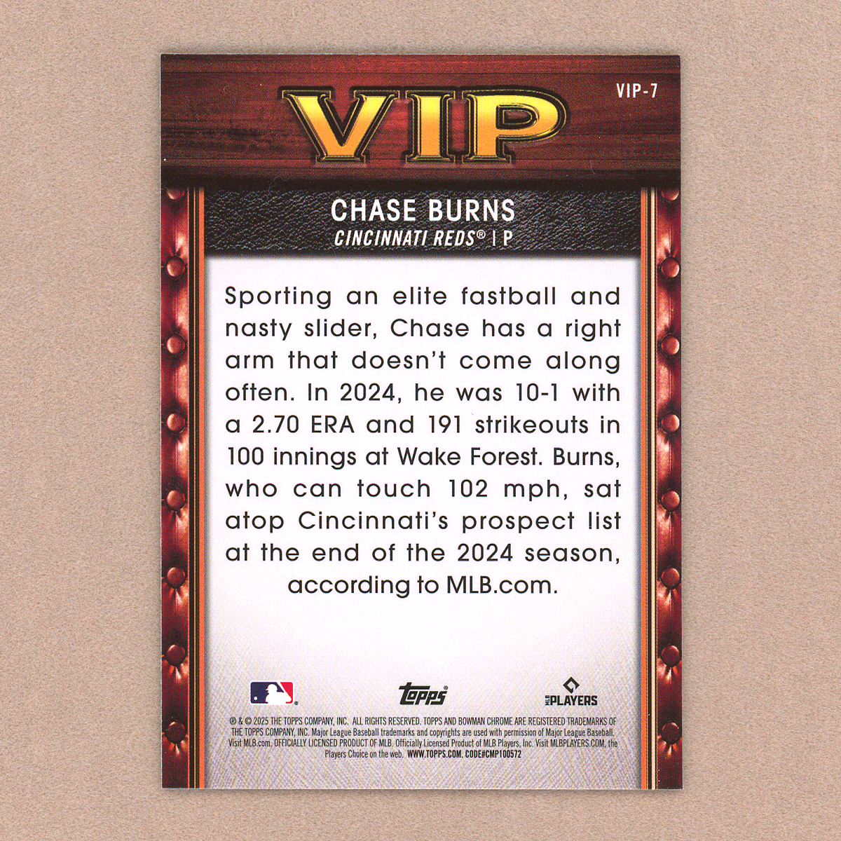 2025 Bowman Chrome Chase Burns VIP
