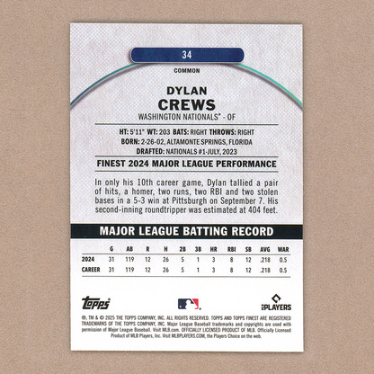 2025 Topps Finest Dylan Crews Common RC