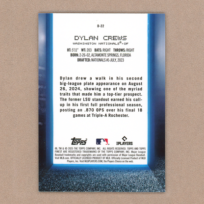 2025 Topps Finest Dylan Crews Debut RC
