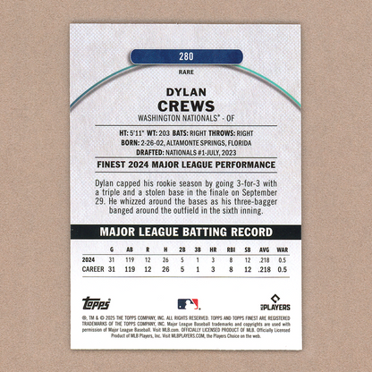 2025 Topps Finest Dylan Crews Rare (Purple)