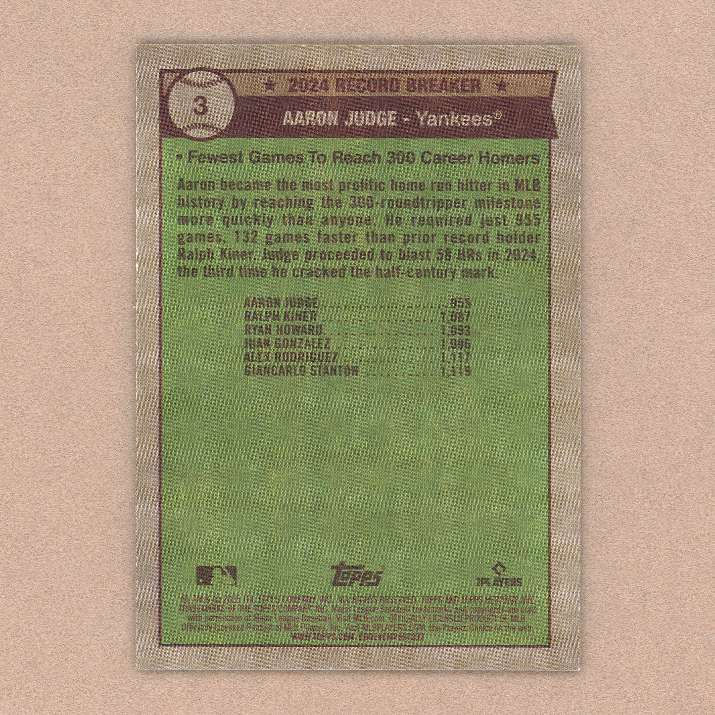2025 Topps Heritage Aaron Judge Record Breakers (Dark Blue)
