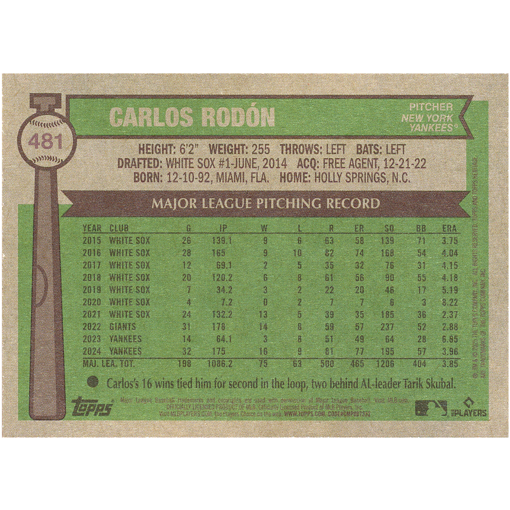 2025 Topps Heritage Carlos Rodon (SP)