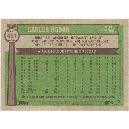2025 Topps Heritage Carlos Rodon (SP)