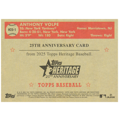 2025 Topps Heritage Anthony Volpe Heritage 25th Anniversary