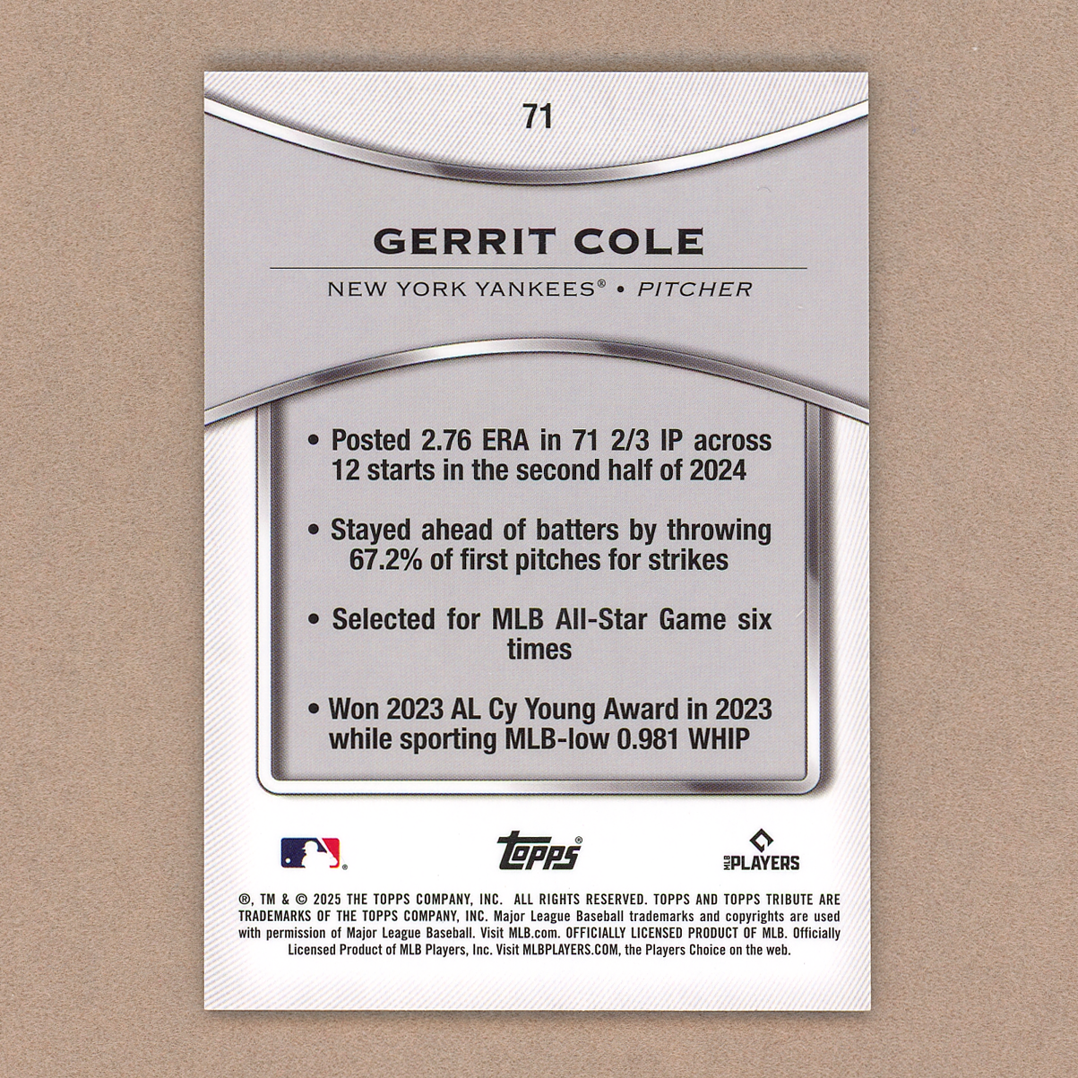 2025 Topps Tribute Gerrit Cole
