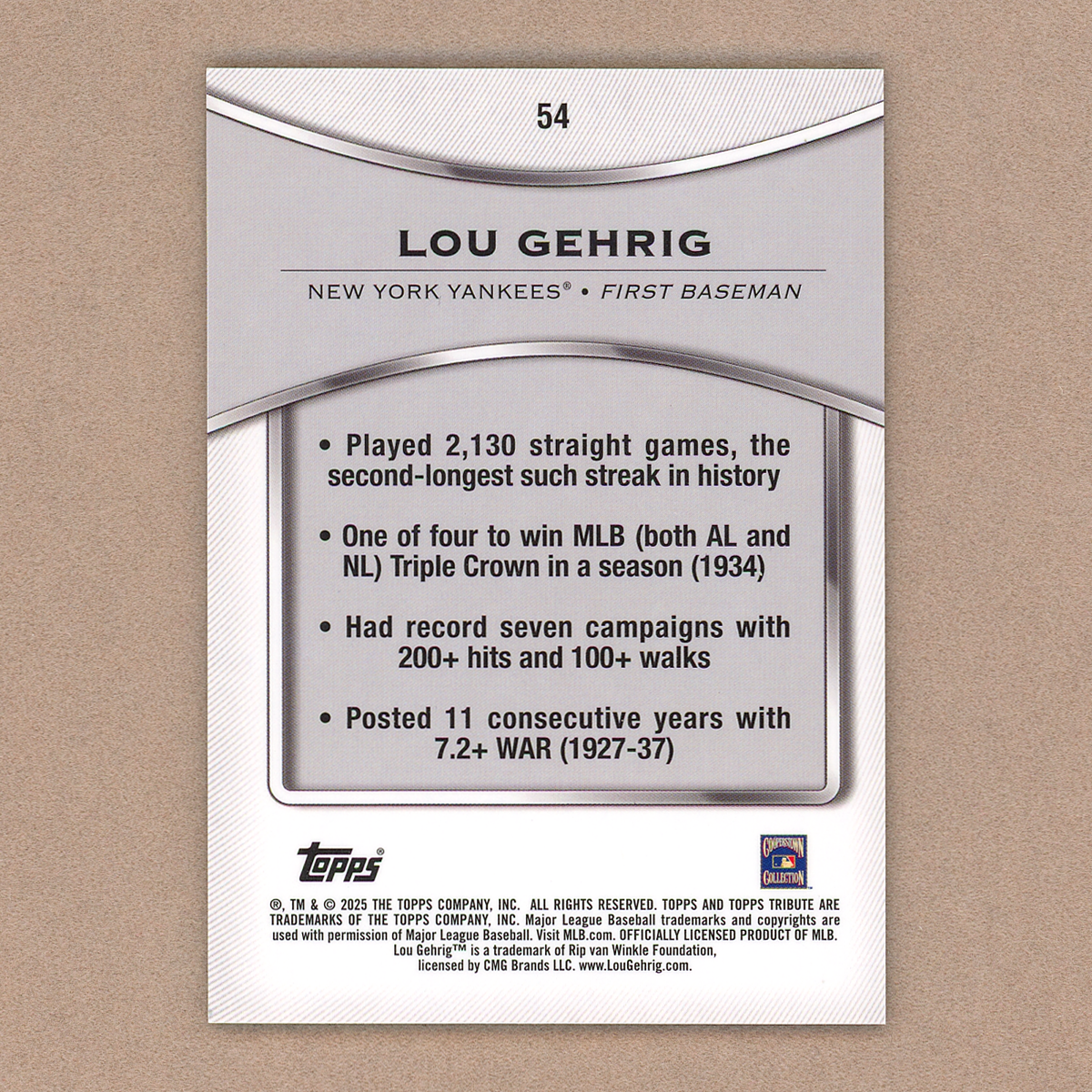 2025 Topps Tribute Lou Gehrig