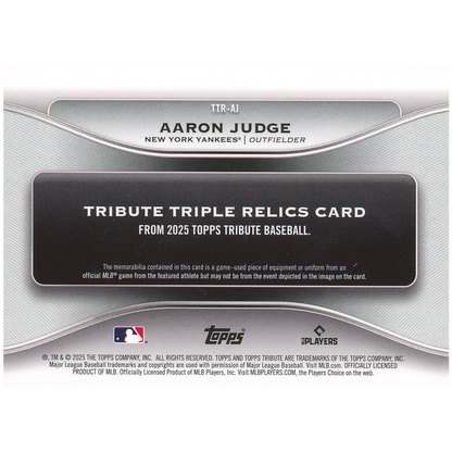 2025 Topps Tribute Aaron Judge Triple Relic (Purple)