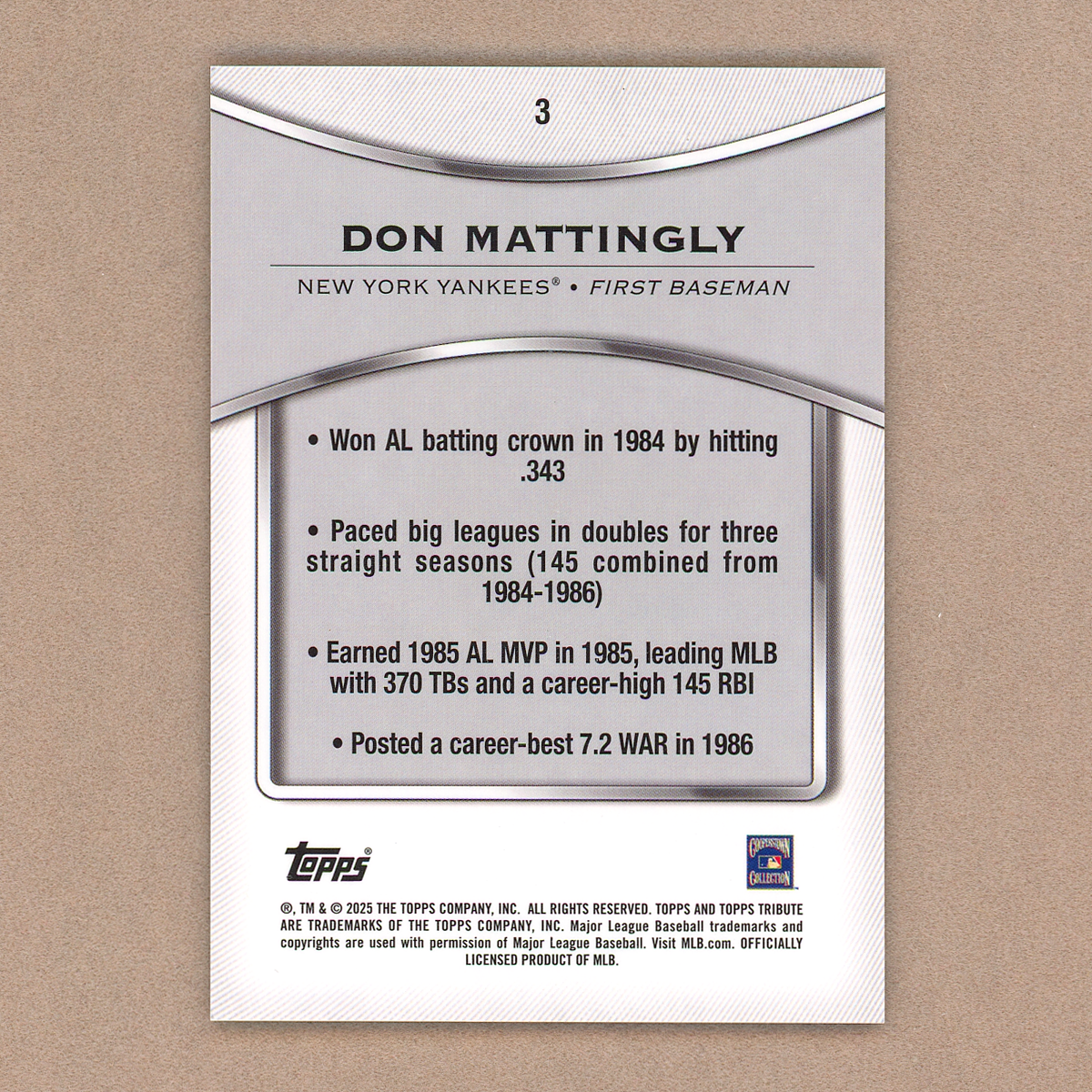 2025 Topps Tribute Don Mattingly (Purple)