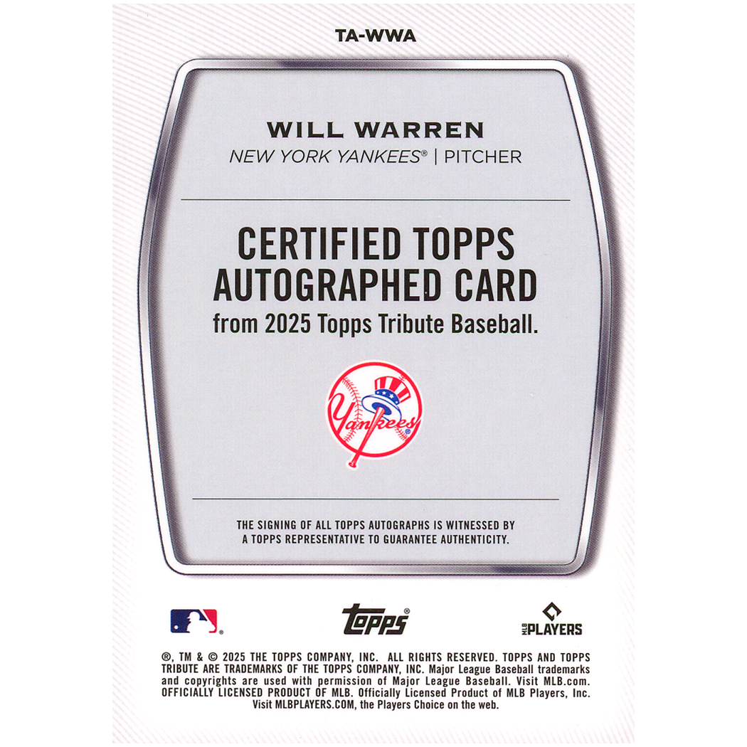 2025 Topps Tribute Will Warren RC Autograph
