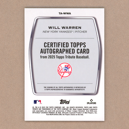 2025 Topps Tribute Will Warren RC Autograph