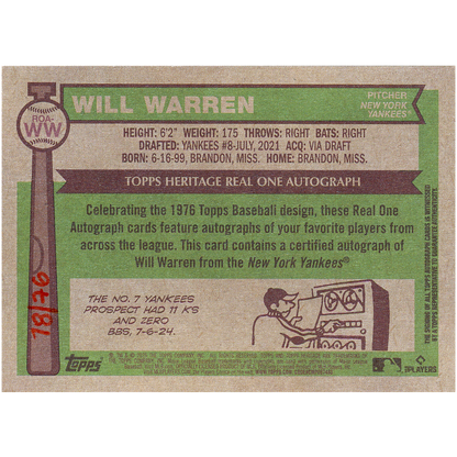2025 Topps Heritage Will Warren Autograph (Red Ink)
