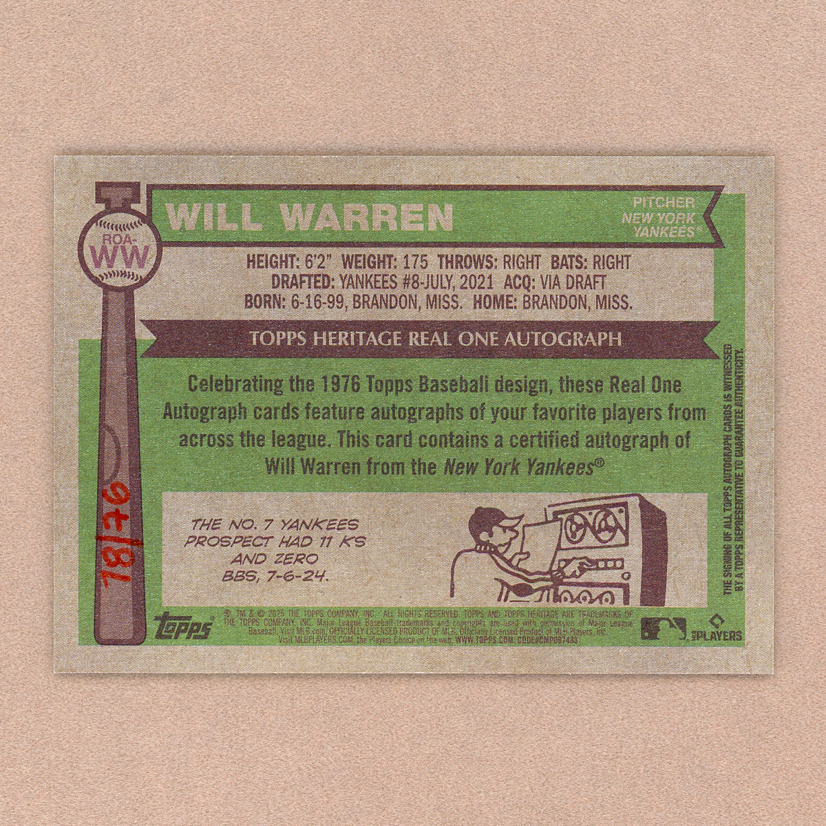 2025 Topps Heritage Will Warren Autograph (Red Ink)